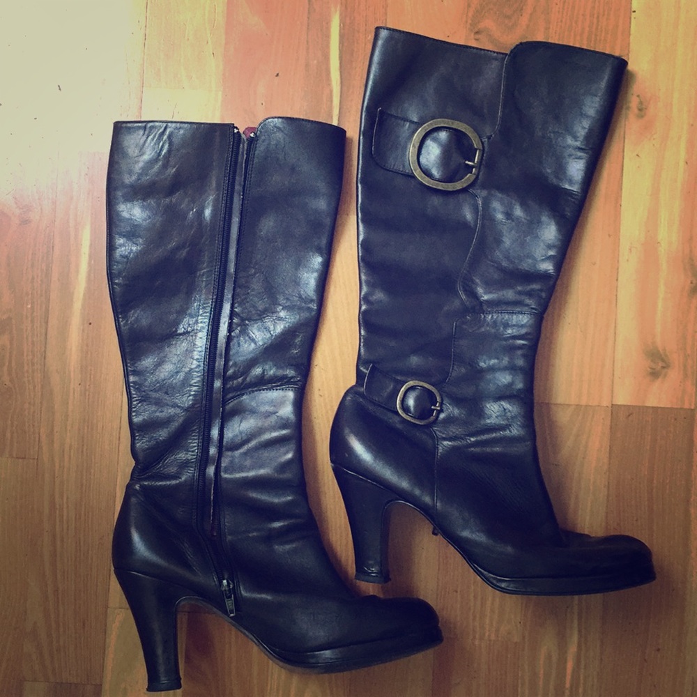 Farylrobin Knee High Black Leather boot size 10